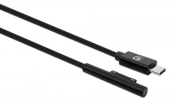 Manhattan USB-C til Surface Connect-kabel, 1,8 m, han til han. 15V/3A, sort, livstidsgaranti, polybag