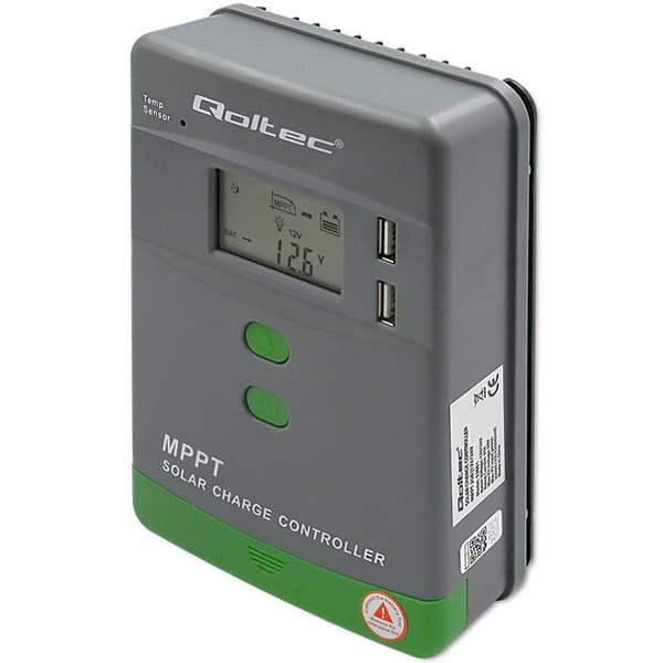 Qoltec Solar laderegulator MPPT med temperatursensor 20A |12V/24V | LCD | 2 x USB