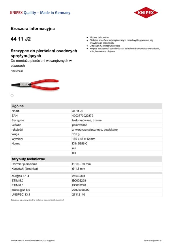 Knipex Låspolytång 180mm invändig (44 11 J2)