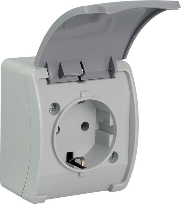 Elektro-Plast Enkeluttag Koala Schuko n/t IP44 grå med lock grafit (61.392)