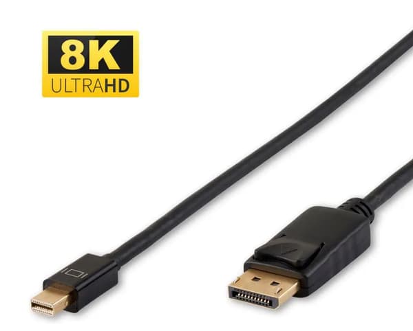 MicroConnect 8K Mini Displayport til Displayport Kabel 0.5m Han-Han, Sort, 8K 60Hz Guldbelagte Stik