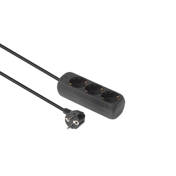 MicroConnect 3-vejs Schuko Stikdåse 5M Sort Uden ON/OFF Afbryder, med børnesikring
