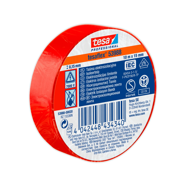 Elektrisk isoleringstejp. 5000v pvc 10m:15mm röd (h5394703)
