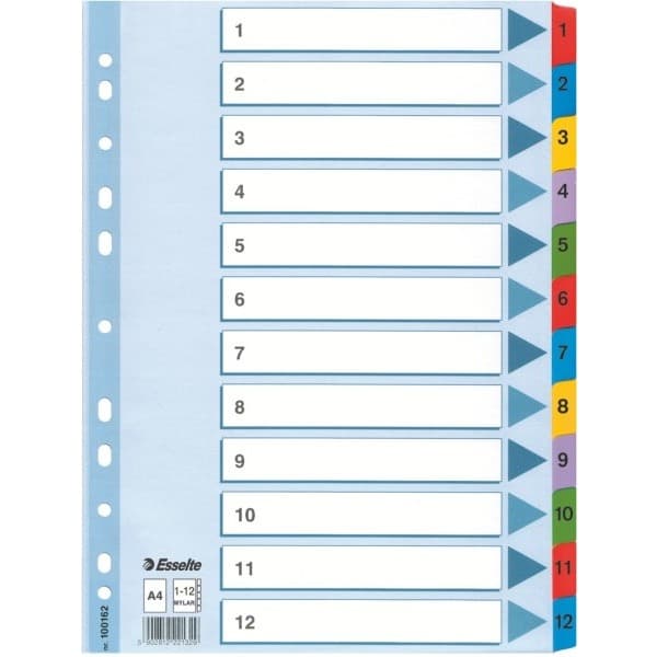 ESSELTE MYLAR A4 NUMEROIDUT VÄLILEHDET 1-12