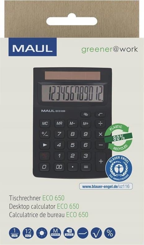 Lommeregner Maul MAUL Taschenrechner ECO 650, 12 cifre sort
