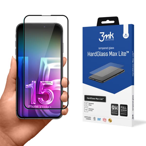 3MK HardGlass Max Lite iPhone 15 Pro Max 6.7\" sort/sort, Fullscreen Glass Lite
