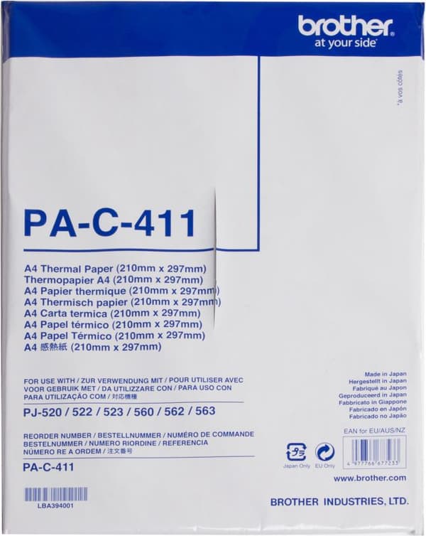 Brother tape PAC411 (sort på hvid)