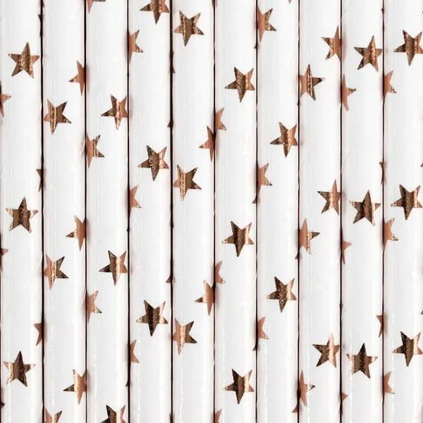 PartyDeco Papirsugerør lyserød guld 19.5cm 10 stk
