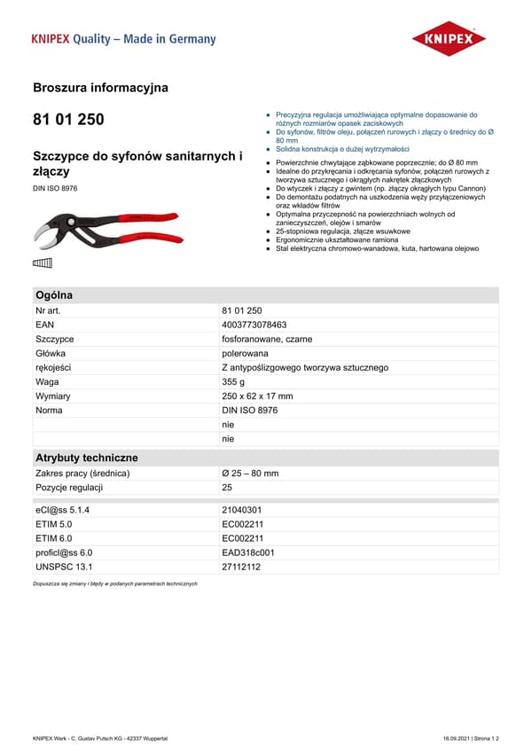 KNIPEX Putki- ja liitinpihdit