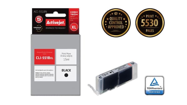 Activejet ACC-551BN blækpatron (erstatning for Canon CLI-551BK; Supreme; 15 ml; sort)