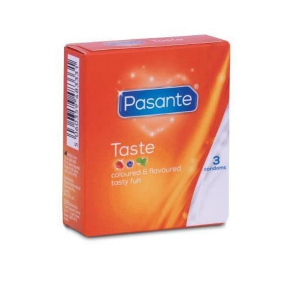 Kondomit Pasante Taste Mustikka / Mintunvihreä / Mansikat 3 osaa