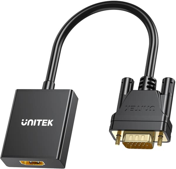 Unitek-sovitin VGA–HDMI FullHD musta 15cm