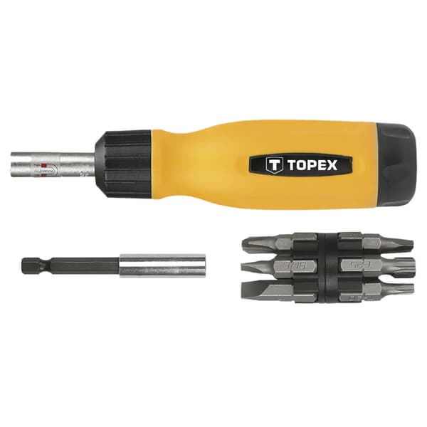 Topex Skruetrækker med skralde og bits (39D518)