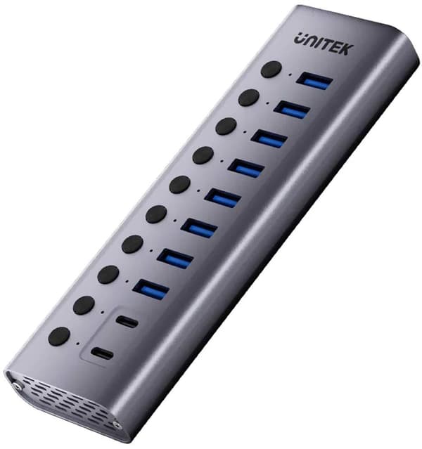 Unitek Hub USB C/USB A 10i1 5Gbps, 8x USB A, 2x USB C med portafbrydere