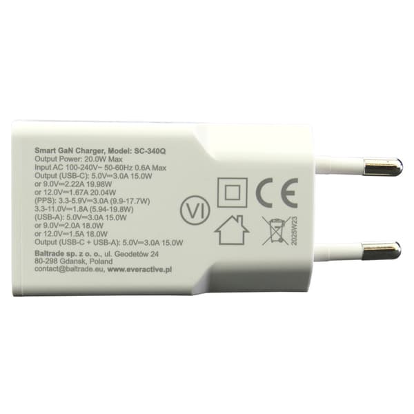 everActive 20W 1xUSB 1xUSB-C SC-340Q -verkkolaturi