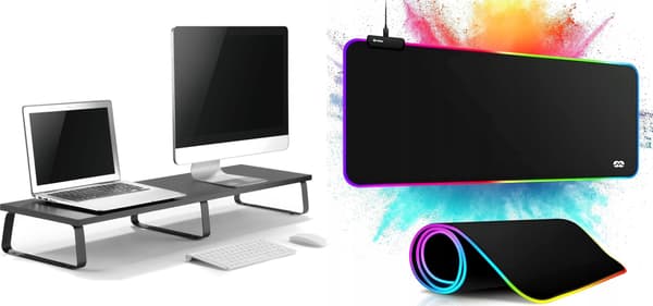 Mozos Mozos DUAL RISER S stativhylla för två bildskärmar + LED-MUSMATTA 80x30CM