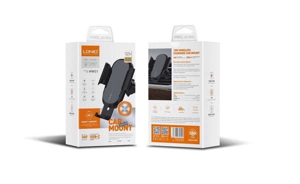 LDNIO Bilholder, MW21, med induktiv oplader 15W (Sort)