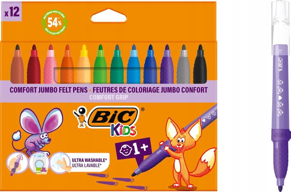 Kids Comford Jumbo 12 väriä BIC huopakynät