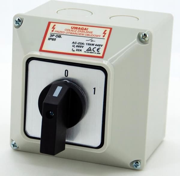 Kamkoppling 25A 0-1 3F i kapsling IP65 LW25 0-1 3P OB