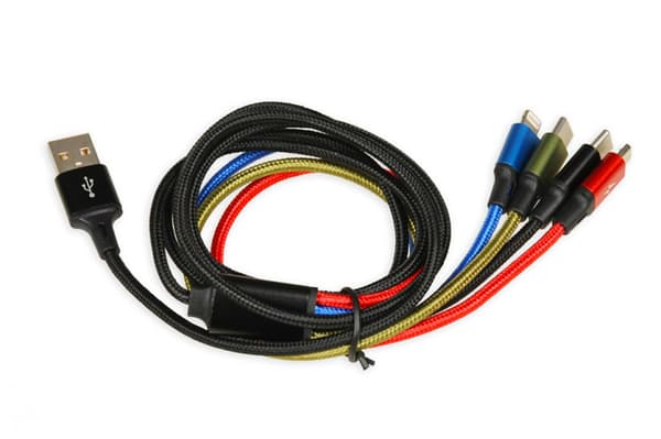 iBox multi 4-i-1 USB-kabel: 2x USB-C, mikro-USB, Lightning - färgglad