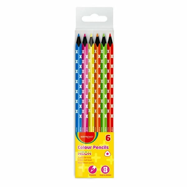 Trekantede blyanter 6 farver neon KEYROAD sort træ