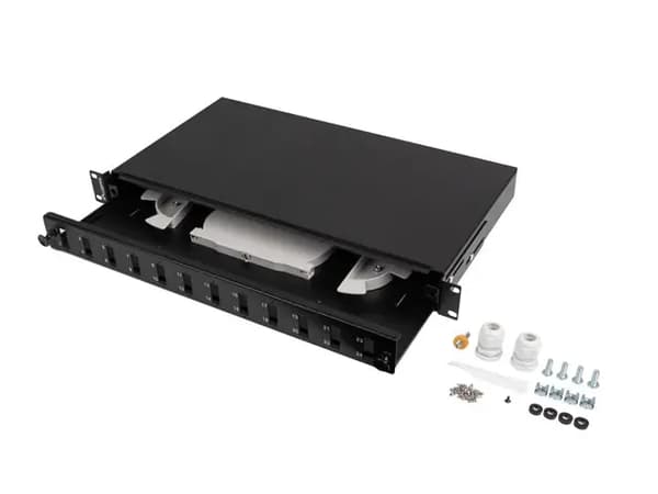 LYSTILSTANDS SWITCH LANBERG 12XSC DUPLEX/12XLC QUAD RACK 19\" 1U SORT + TILBEHØR