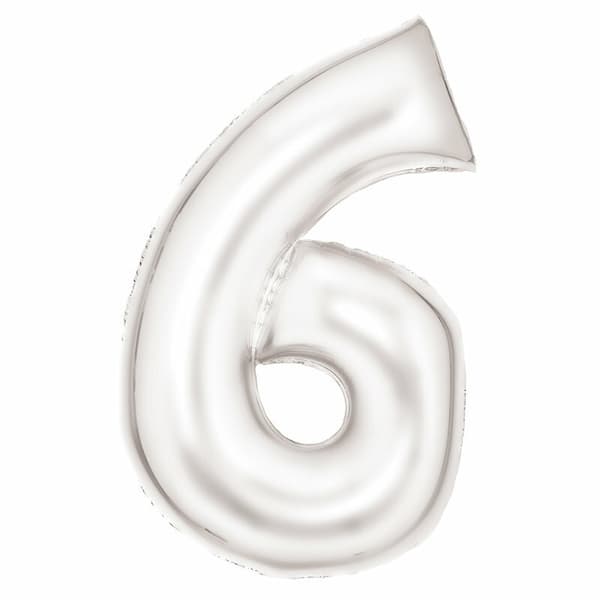 Folieballong nummer 6 satin vit 86cm 9917298