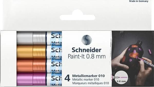 SCHNEIDER AKRYLMARKØR SCHNEIDER PAINT-IT METALLI 4 STK (SØLV, GULD, KOBBER, LILLA)