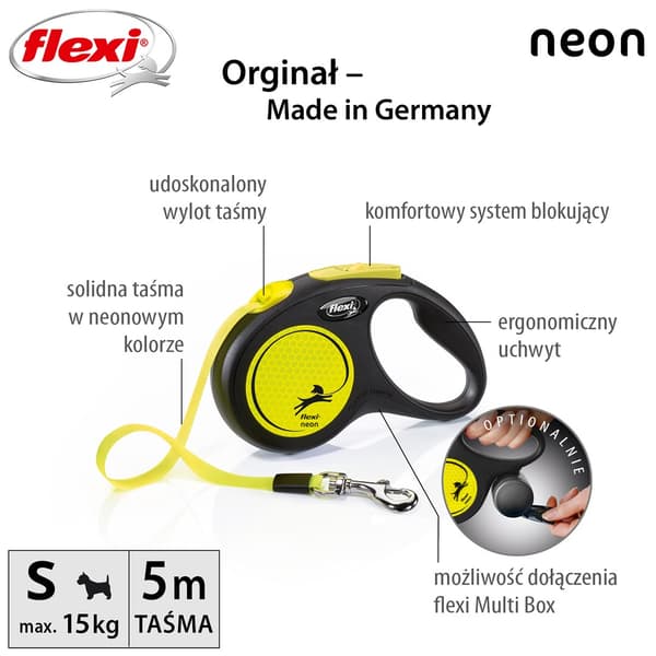 Hundkoppel Flexi NEW CLASSIC NEON 5 m Storlek S