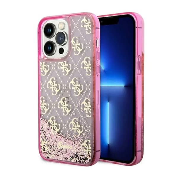 Originalt GUESS Hardcase GUHCP14XLC4PSGP til iPhone 14 PRO MAX (Liquid Glitter 4G Translucent / pink)