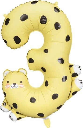 Folieballon Nummer 3 - Gepard, 68x98 cm, mix