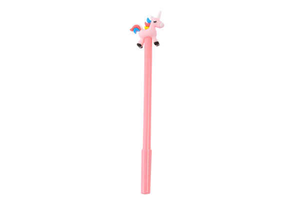 Enhjørning kuglepen sort hætte refill mix hvid pink 0.5mm