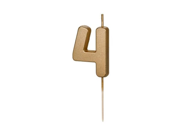 Syntymäpäiväkakun numero 4, 4,5 cm, kulta