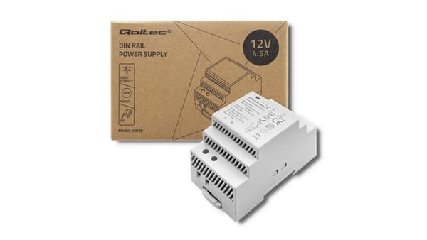 Qoltec DIN-skinne strømforsyning | 54W | 12V | 4.5A | Grå