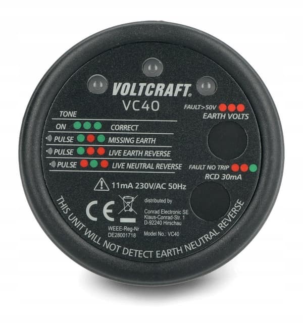 Stikdåsetester VOLTCRAFT VC40, CAT II 300 V 1509105