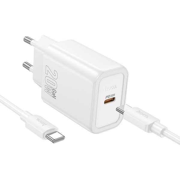HOCO vægoplader Type C + Type C til Lightning kabel PD QC 20W N60 hvid