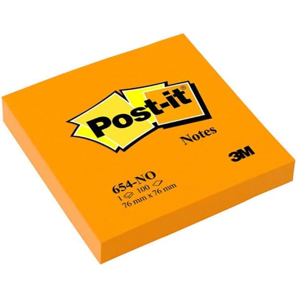 Post-It 3M Klæbeblok POST-IT_ (654N), 76x76mm, 1x100 kort, lys orange