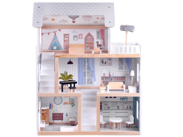 Dukkehus i træ i boho-stil med LED ZA4131