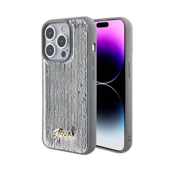 Fodral Guess GUHCP15LPSFDGSS för iPhone 15 Pro 6.1\" svart/silver hardcase Sequin Script Metal