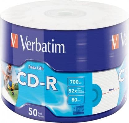 VERBATIM 43794 CD-R Verbatim 50 stk, 700MB, 52x, wrap INKJET PRINTABLE