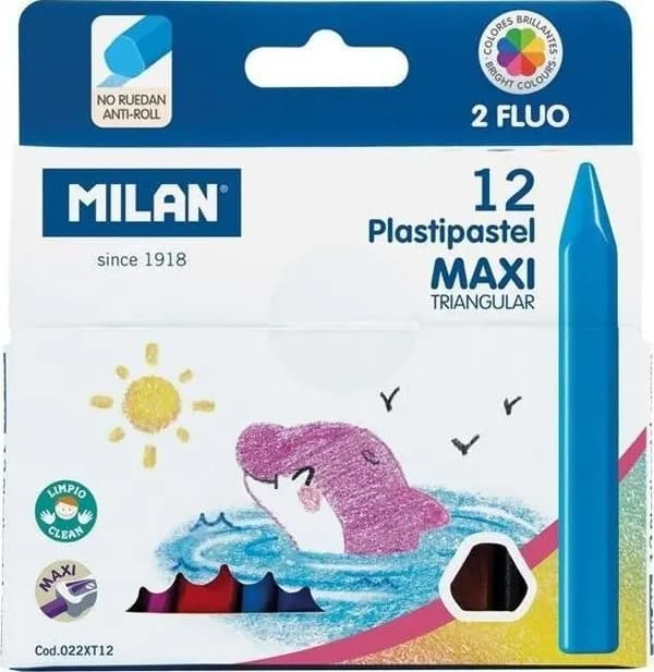Maxi Farveblyanter Plastipastel 12 farver MILAN