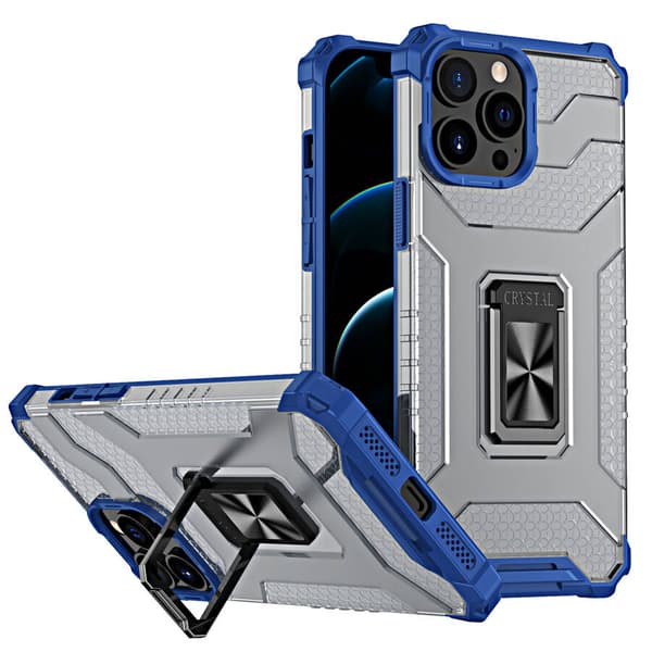 Crystal Ring Case robust Kickstand TPU/PC panser mobiltelefoncover Hard Case til iPhone 12 Pro Max blå