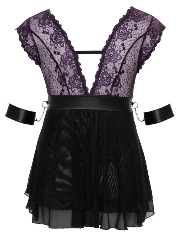 Cottelli Bondage Plus Babydoll Sæt 2XL, Lilla-Sort, Blonde & Tilbehør