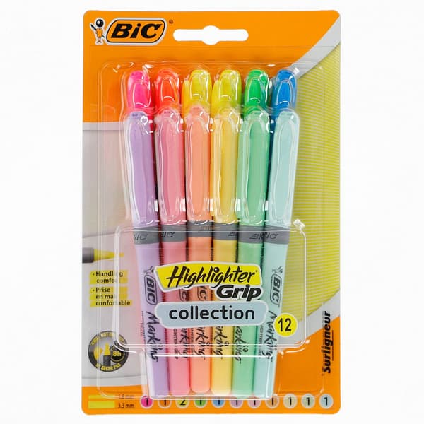 Highlighter Grip Pastel mix 12 stk BIC highlighter