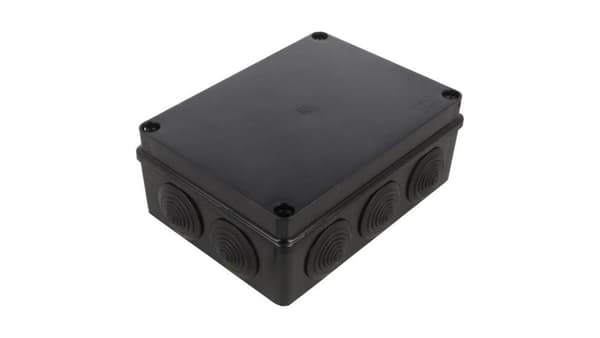 Lufttæt boks IP65 Installationsboks 190x140x70mm halogenfri sort med PG29 S-BOX 406c