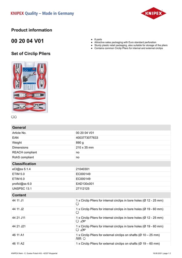 KNIPEX Tarkkuuslukkorengaspihtisarja