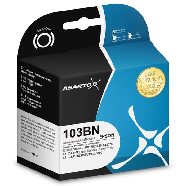 Asarto blækpatron Asarto til Epson 103BN | C13T00S14A | 70 ml | sort