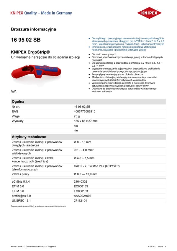 KNIPEX ErgoStrip Universal afisoleringsværktøj til venstrehåndede