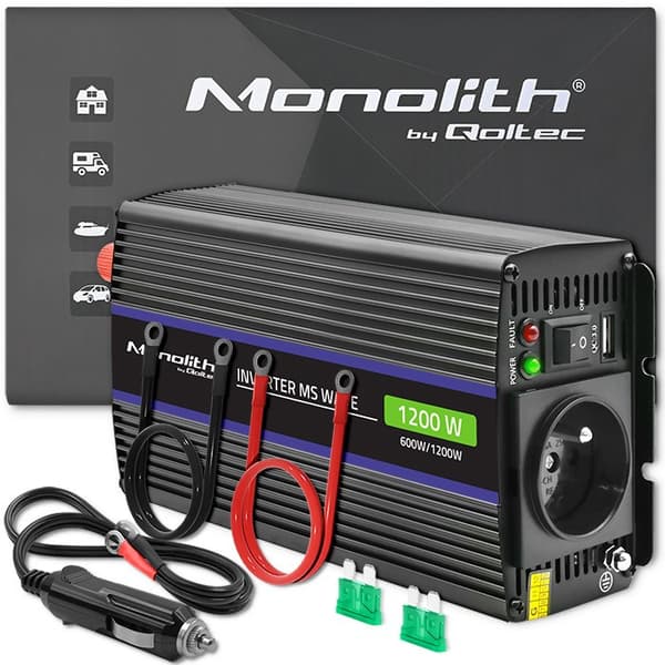 Qoltec Spændingsomformer Monolith 1200 MS Wave | 12V til 230V | 600/1200W | USB