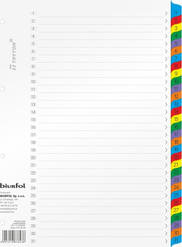 Pahvikannet Biurfol A4 1-31 numeroidut